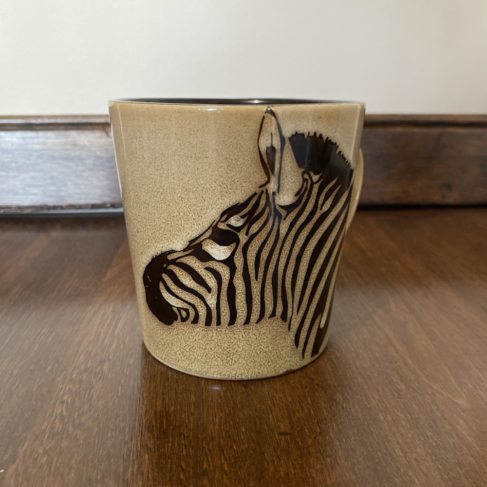 Blue Harbor Collection Safari Zebra Print Ceramic Coffee Mug Cup Brown 16oz